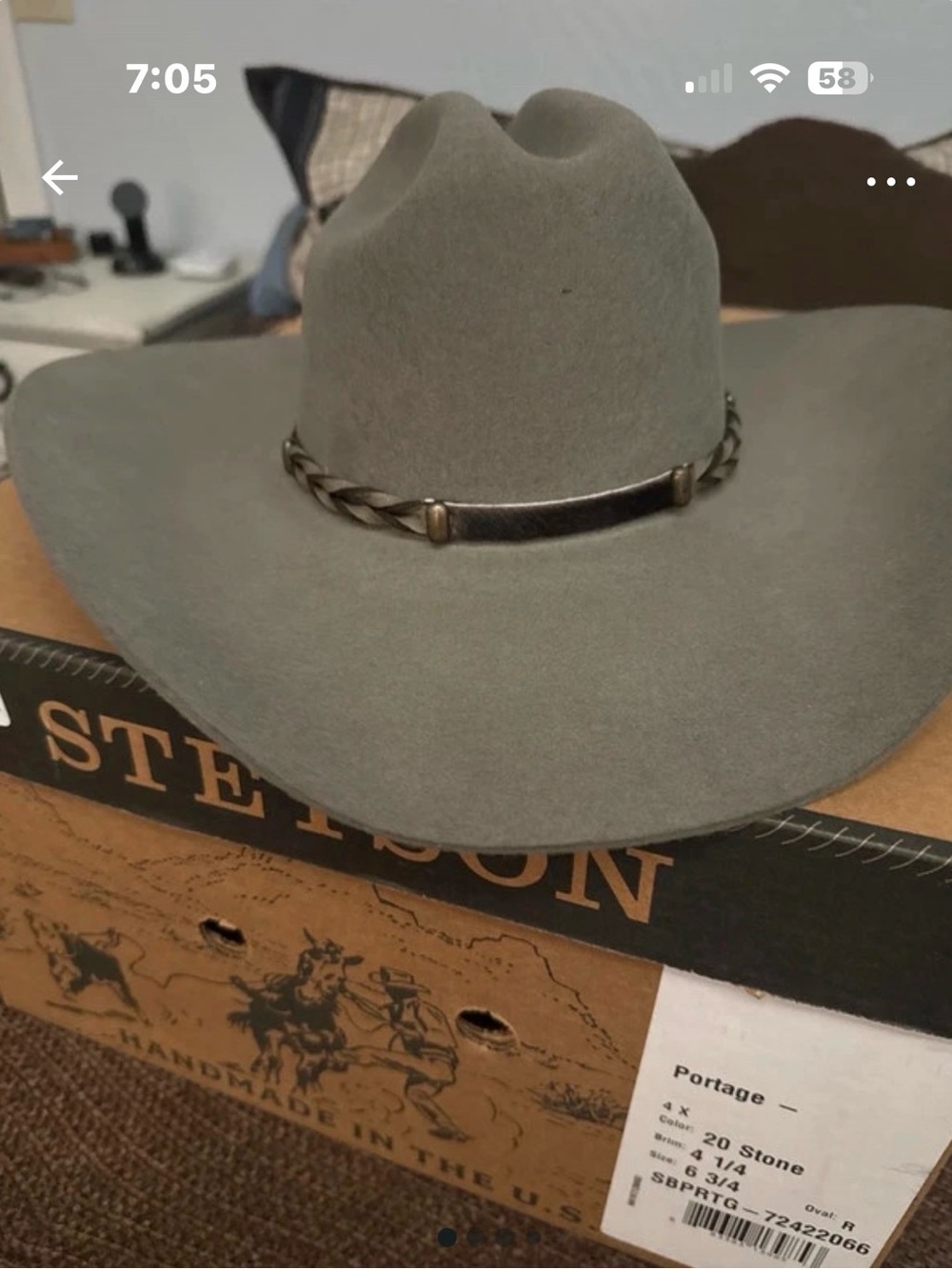 Stetson Stone Gray Western Felt Cowboy Hat with Braided Band